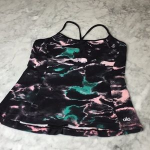 ALO YOGA PINK & TEAL LIGHTNING TOP